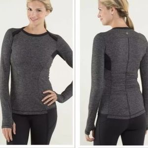 LULULEMON ATHLETICA BASE RUNNER LONG SLEEVE  MINI CHECK PIQUE HEATHERED BLACK